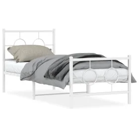 Metal bed frame with headboard and footboard white 75x190 cm by vidaXL, Beds and slatted bases - Ref: Foro24-376283, Price: 6...