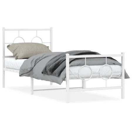 Metal bed frame with headboard and footboard white 75x190 cm by vidaXL, Beds and slatted bases - Ref: Foro24-376283, Price: 6...