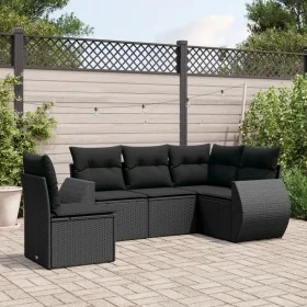 Gartenmöbel-Set 5-teilig mit schwarzen Polstern aus synthetischem Rattan von vidaXL, Gartensets - Ref: Foro24-3253702, Preis:...