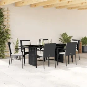 Set de comedor de jardín 7 pzas y cojines ratán sintético negro by vidaXL, Garden sets - Ref: Foro24-3213490, Price: 547,88 €...