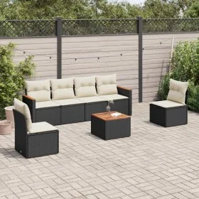 Garten-Essgruppe 7-teilig mit schwarzen Polstern aus synthetischem Rattan. von vidaXL, Gartensets - Ref: Foro24-3258269, Prei...