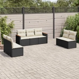 Set de comedor de jardín 7 pzas y cojines ratán sintético negro by vidaXL, Garden sets - Ref: Foro24-3258276, Price: 392,03 €...