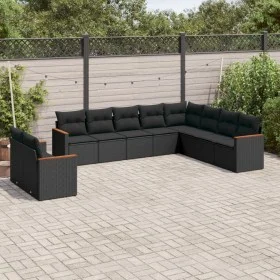 Gartensofa-Set, 10-teilig, mit schwarzen Kissen und synthetischem Rattan. von vidaXL, Gartensets - Ref: Foro24-3258513, Preis...