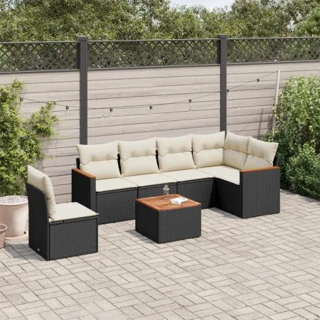 Garten-Essgruppe 7-teilig mit schwarzen Polstern aus synthetischem Rattan. von vidaXL, Gartensets - Ref: Foro24-3258423, Prei...