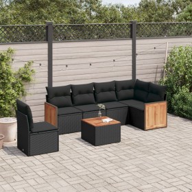 Set de comedor de jardín 7 pzas y cojines ratán sintético negro by vidaXL, Garden sets - Ref: Foro24-3260102, Price: 438,13 €...