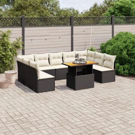 Set de sofás de jardín 10 pzas cojines ratán sintético negro by vidaXL, Garden sets - Ref: Foro24-3271455, Price: 613,41 €, D...