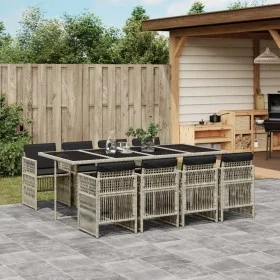 Set comedor de jardín 9 pzas cojines ratán sintético gris claro by vidaXL, Garden sets - Ref: Foro24-3210923, Price: 643,08 €...