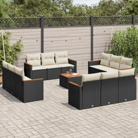 Set de sofás de jardín y cojines 13 pzas ratán sintético negro by vidaXL, Garden sets - Ref: Foro24-3258241, Price: 835,87 €,...