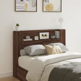 Cabecero de cama con luz LED marrón roble 140x16,5x103,5 cm