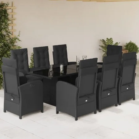 Set de comedor de jardín 9 pzas y cojines ratán sintético negro by vidaXL, Garden sets - Ref: Foro24-3212489, Price: 1,00 €, ...