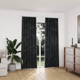 Cortinas opacas y ganchos 2 pzas terciopelo antracita 140x225cm