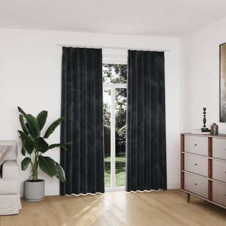 Cortinas opacas y ganchos 2 pzas terciopelo antracita 140x225cm
