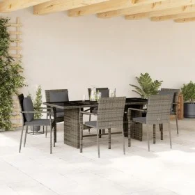 Set comedor jardín 7 pzas y cojines ratán sintético gris by vidaXL, Garden sets - Ref: Foro24-3213492, Price: 533,38 €, Disco...