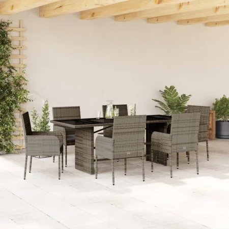 Set comedor jardín 7 pzas y cojines ratán sintético gris de vidaXL, Conjuntos de jardín - Ref: Foro24-3213508, Precio: 461,34...