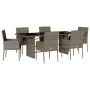 Set comedor jardín 7 pzas y cojines ratán sintético gris de vidaXL, Conjuntos de jardín - Ref: Foro24-3213508, Precio: 461,34...