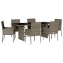 Set comedor jardín 7 pzas y cojines ratán sintético gris by vidaXL, Garden sets - Ref: Foro24-3213508, Price: 475,80 €, Disco...