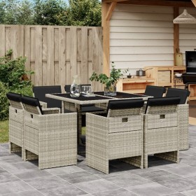 Set comedor de jardín 9 pzas cojines ratán sintético gris claro by vidaXL, Garden sets - Ref: Foro24-3210659, Price: 520,46 €...
