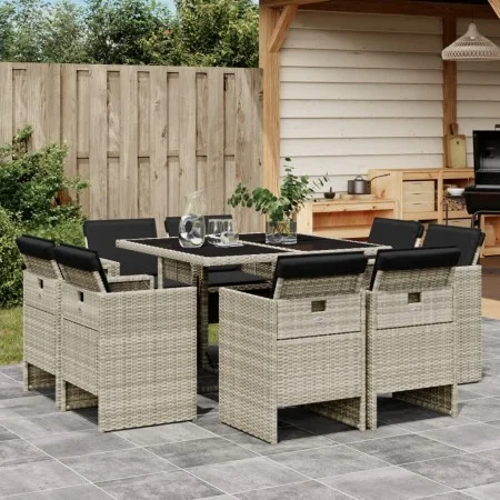 Set comedor de jardín 9 pzas cojines ratán sintético gris claro by vidaXL, Garden sets - Ref: Foro24-3210659, Price: 628,90 €...