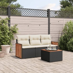 Juego de sofás jardín 4 pzas con cojines ratán sintético negro by vidaXL, Garden sets - Ref: Foro24-3259844, Price: 249,13 €,...