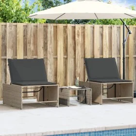 Tumbonas con mesita 2 unidades ratán sintético gris by vidaXL, Loungers - Ref: Foro24-368424, Price: 187,24 €, Discount: %
