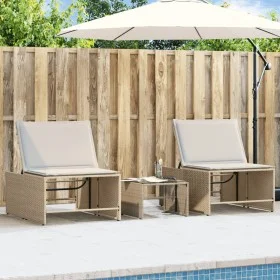 Tumbonas con mesita 2 unidades ratán sintético beige by vidaXL, Loungers - Ref: Foro24-368426, Price: 198,96 €, Discount: %