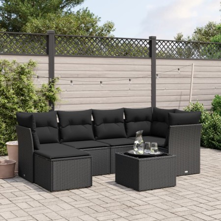 Set de comedor de jardín 7 pzas y cojines ratán sintético negro by vidaXL, Garden sets - Ref: Foro24-3263181, Price: 433,54 €...