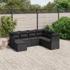 Set de comedor de jardín 7 pzas y cojines ratán sintético negro by vidaXL, Garden sets - Ref: Foro24-3263211, Price: 458,75 €...