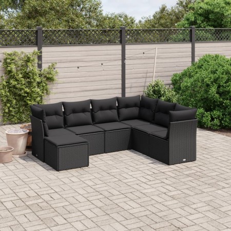 Garten-Essgruppe 7-teilig mit schwarzen Polstern aus synthetischem Rattan. von vidaXL, Gartensets - Ref: Foro24-3263211, Prei...