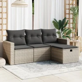 Gartensofagarnitur 4-teilig mit grauen Polstern aus synthetischem Rattan von vidaXL, Gartensets - Ref: Foro24-3263446, Preis:...