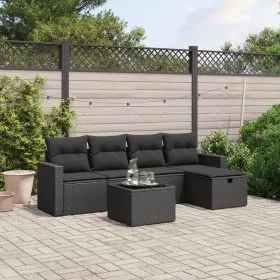 6-teiliges Gartensofa-Set und Kissen aus schwarzem Kunststoff-Rattan. von vidaXL, Gartensets - Ref: Foro24-3263471, Preis: 36...