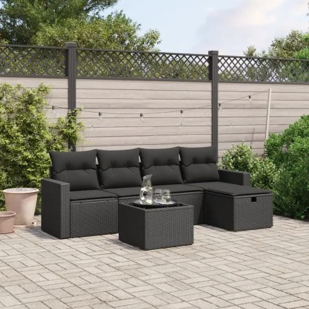 6-teiliges Gartensofa-Set und Kissen aus schwarzem Kunststoff-Rattan. von vidaXL, Gartensets - Ref: Foro24-3263471, Preis: 36...
