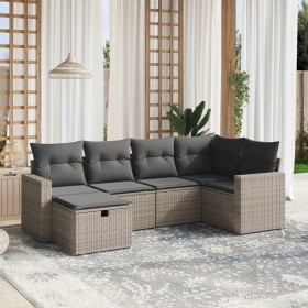 Set de muebles de jardín 6 pzas y cojines ratán sintético gris