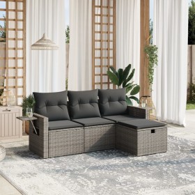 Gartensofagarnitur 4-teilig mit grauen Polstern aus synthetischem Rattan von vidaXL, Gartensets - Ref: Foro24-3263756, Preis:...