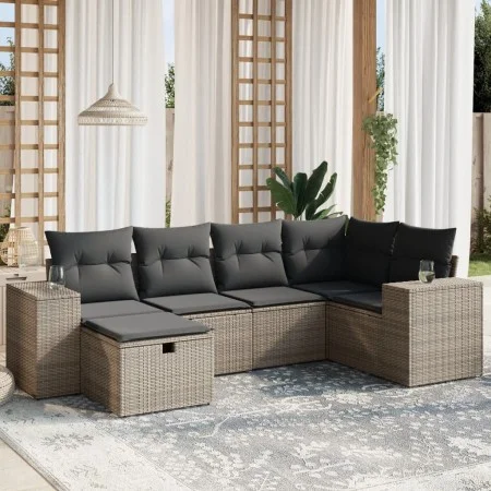 Set de muebles de jardín 6 pzas y cojines ratán sintético gris de vidaXL, Conjuntos de jardín - Ref: Foro24-3264416, Precio: ...
