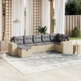 Juego de sofás jardín con cojines beige mezcla 7 pzas ratán PE by vidaXL, Garden sets - Ref: Foro24-3264435, Price: 460,48 €,...