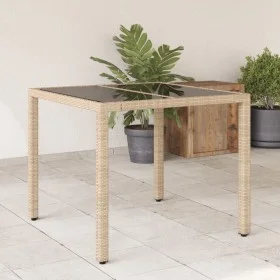 Mesa de jardín superficie de vidrio ratán PE beige 90x90x75 cm by vidaXL, Garden tables - Ref: Foro24-365527, Price: 119,98 €...