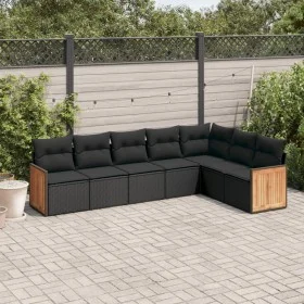 Garten-Essgruppe 7-teilig mit schwarzen Polstern aus synthetischem Rattan. von vidaXL, Gartensets - Ref: Foro24-3260109, Prei...