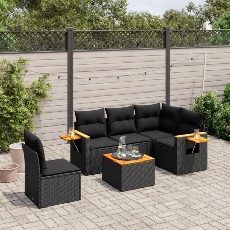 Set de sofás de jardín 6 piezas y cojines ratán sintético negro by vidaXL, Garden sets - Ref: Foro24-3226818, Price: 401,08 €...