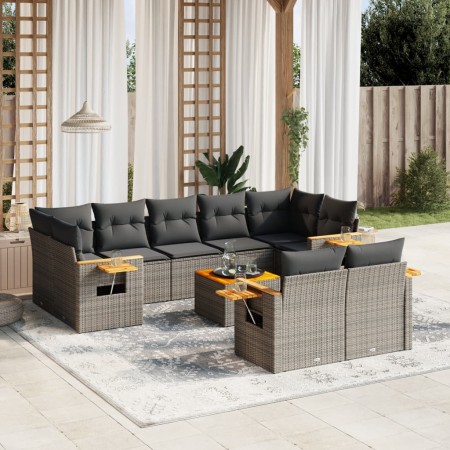 Set de sofás de jardín 10 pzas con cojines ratán sintético gris by vidaXL, Garden sets - Ref: Foro24-3227138, Price: 590,43 €...