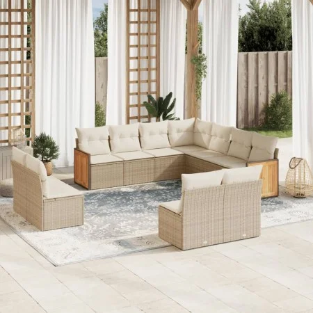 Set de sofás de jardín 11pzas con cojines ratán sintético beige by vidaXL, Garden sets - Ref: Foro24-3227766, Price: 722,87 €...