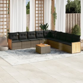 Gartensofa-Set, 10-teilig, mit grauen Polstern aus synthetischem Rattan von vidaXL, Gartensets - Ref: Foro24-3227747, Preis: ...