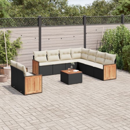 Set de sofás de jardín 10 pzas cojines ratán sintético negro de vidaXL, Conjuntos de jardín - Ref: Foro24-3227785, Precio: 55...
