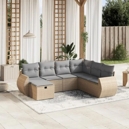 Juego de sofás jardín con cojines beige mezcla 7 pzas ratán PE by vidaXL, Garden sets - Ref: Foro24-3264145, Price: 463,01 €,...