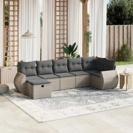 Set de sofás de jardín 7 piezas con cojines ratán PE gris by vidaXL, Garden sets - Ref: Foro24-3264126, Price: 448,16 €, Disc...