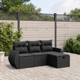 Juego de sofás jardín 4 pzas con cojines ratán sintético negro by vidaXL, Garden sets - Ref: Foro24-3264061, Price: 290,24 €,...