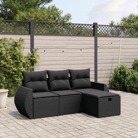 Juego de sofás jardín 4 pzas con cojines ratán sintético negro by vidaXL, Garden sets - Ref: Foro24-3264061, Price: 290,11 €,...