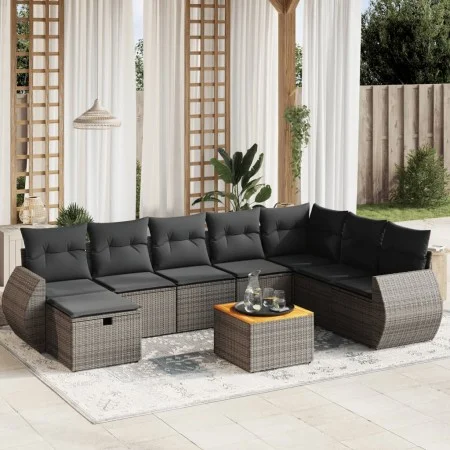 Gartenmöbel-Set 9-teilig mit grauen Polstern aus synthetischem Rattan von vidaXL, Gartensets - Ref: Foro24-3265099, Preis: 54...