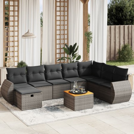 Gartenmöbel-Set 9-teilig mit grauen Polstern aus synthetischem Rattan von vidaXL, Gartensets - Ref: Foro24-3265099, Preis: 54...