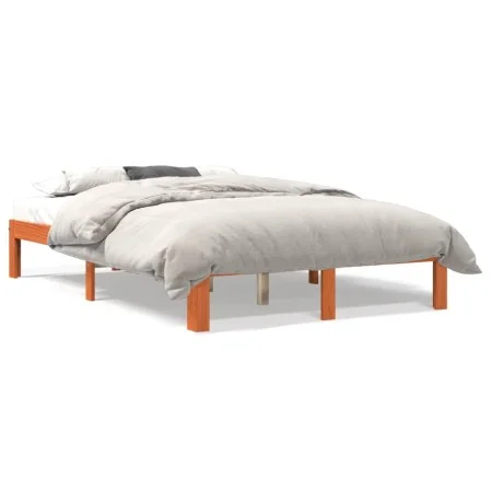 Solid pine wood bed frame in brown wax finish 120x200 cm by vidaXL, Beds and slatted bases - Ref: Foro24-844170, Price: 100,9...