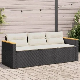 Sofá de jardín de 3 plazas con cojines ratán sintético negro by vidaXL, Outdoor sofas - Ref: Foro24-365829, Price: 236,11 €, ...